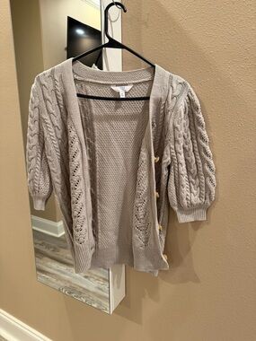 Time and Tru Cream Cable Knit Short Sleeve Cardigan